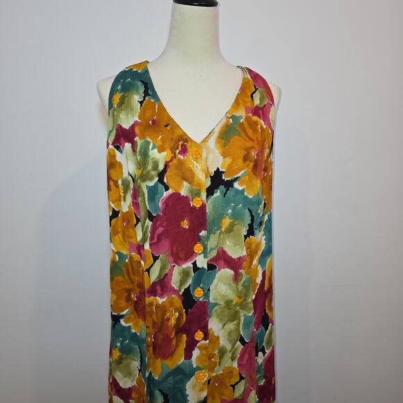 VTG Joni Blair Dress Size 24 XL Floral Maxi Long Button Sleeveless Rayon - Picture 3 of 9